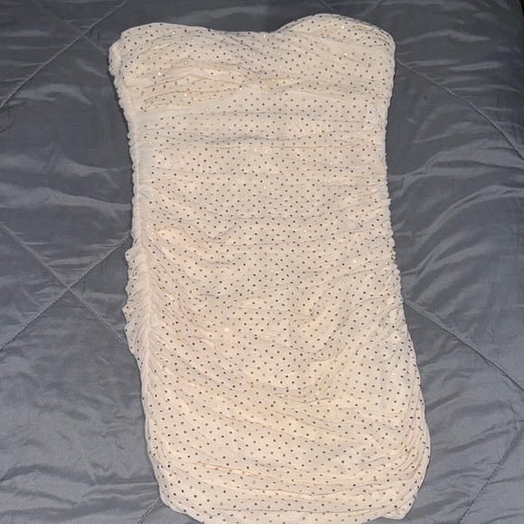 bebe Strapless Cream Dress with Subtle Dots - Picture 1 of 3